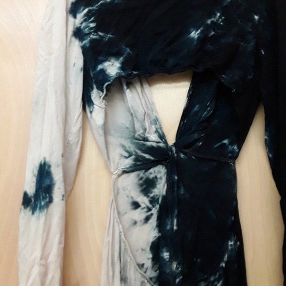 Blue White Tie Dye Cut Out Dress Witchycore Boho Fall S - Picture 2 of 6